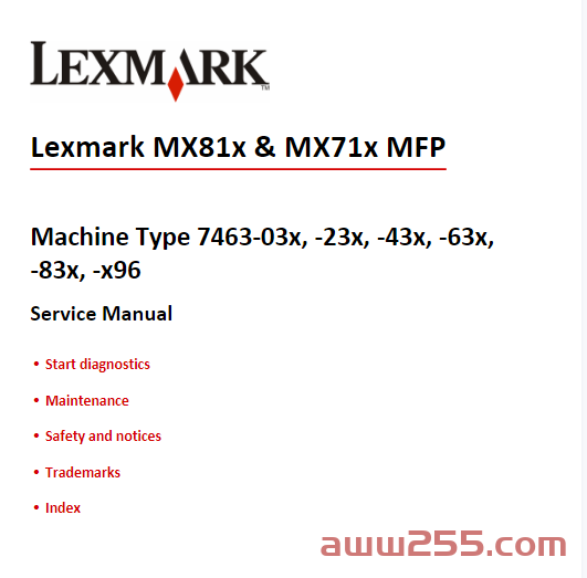 利盟 MX710 MX711 MX810 MX811 MX812 黑白激光打印机英文维修手册 