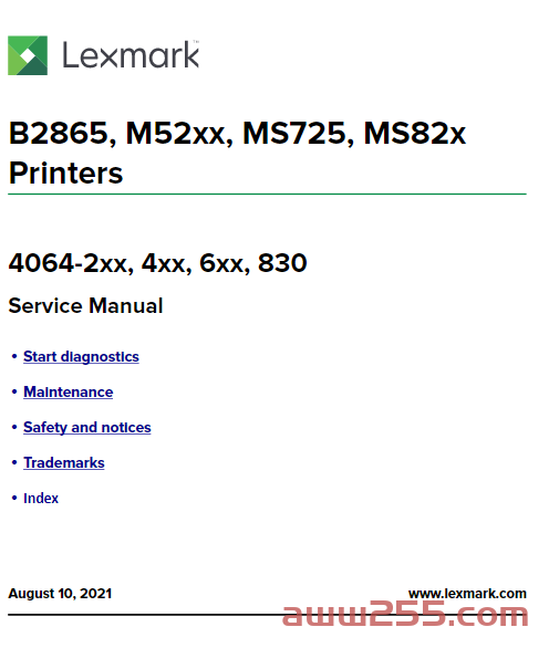 利盟 B2865 黑白激光打印机英文维修手册