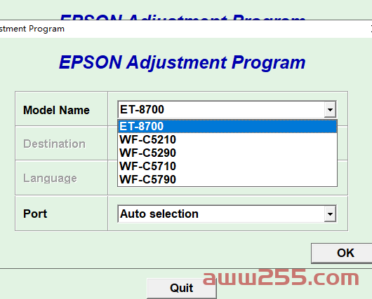 爱普生维修调试软件RESET EPSON ET8700-WF-C5210-C5290-C5710-C5790